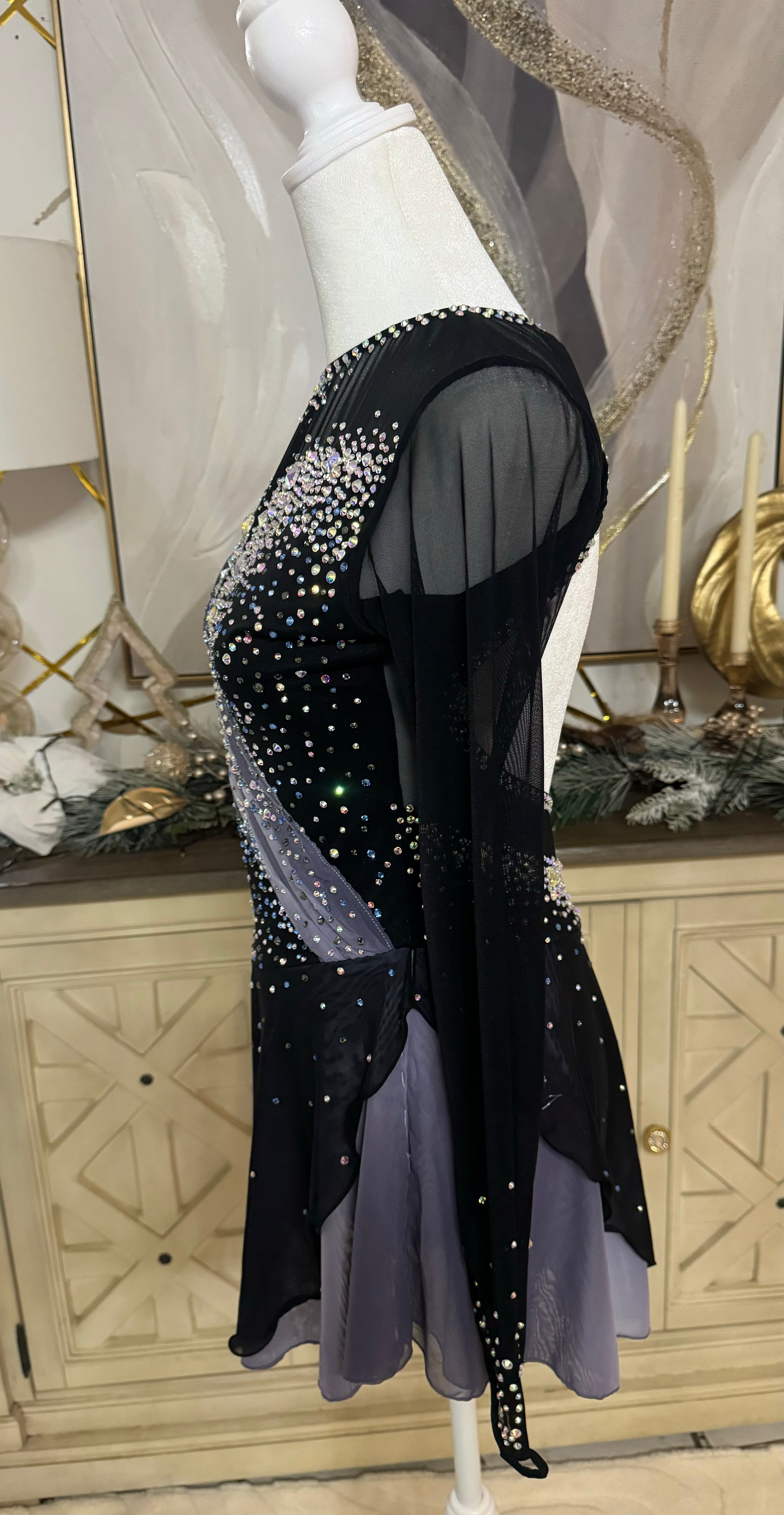 black lace figure skating dress SAGESTER Figure Skating Dress Style: 132, Black