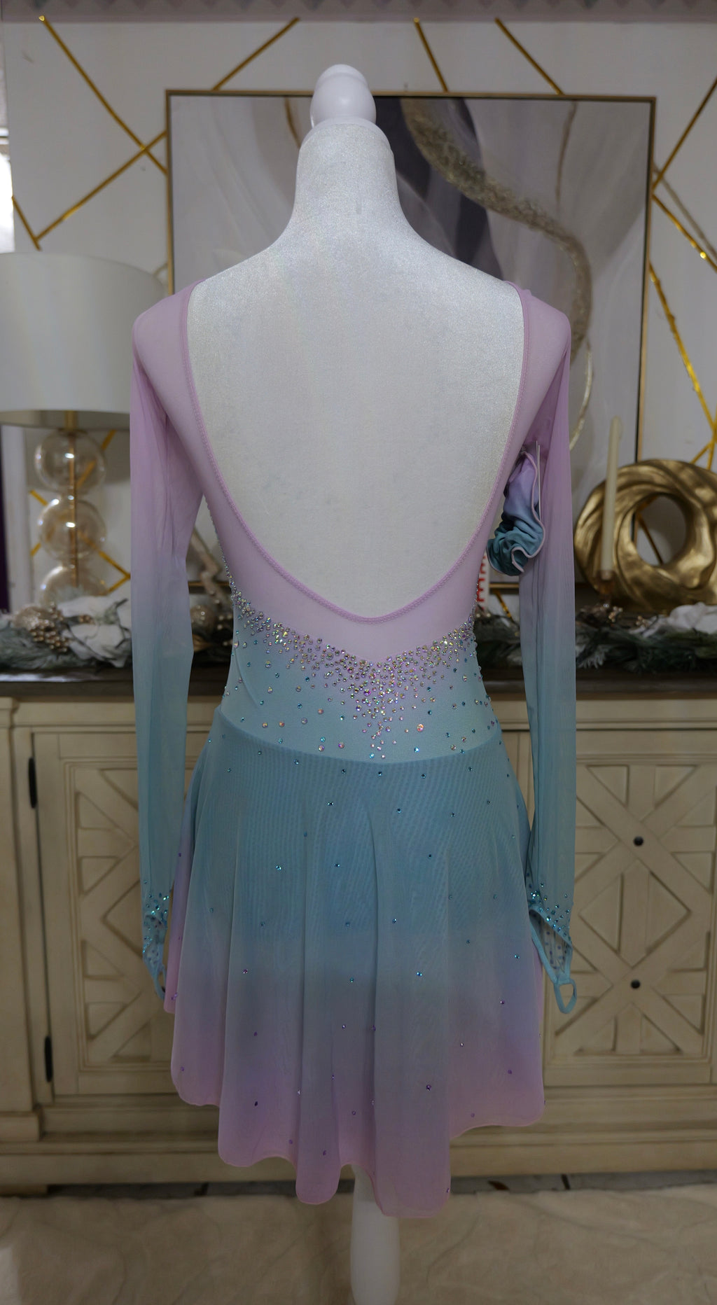 Adult Small Rose & Light Blue Ombre Dress