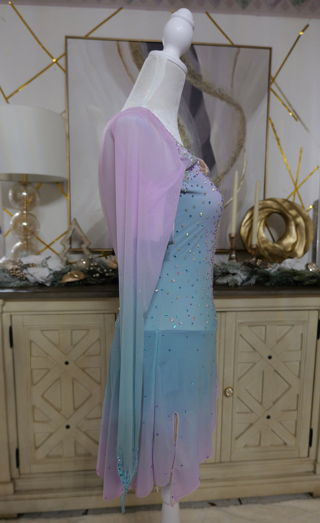 Adult Small Rose & Light Blue Ombre Dress