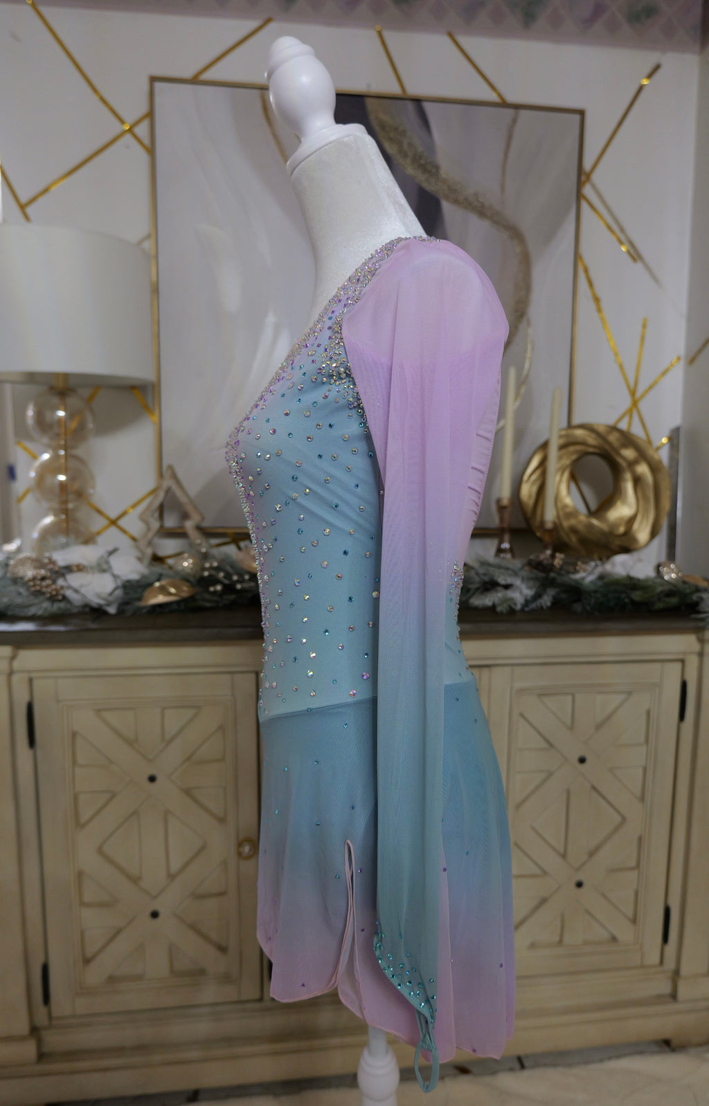 Adult Small Rose & Light Blue Ombre Dress