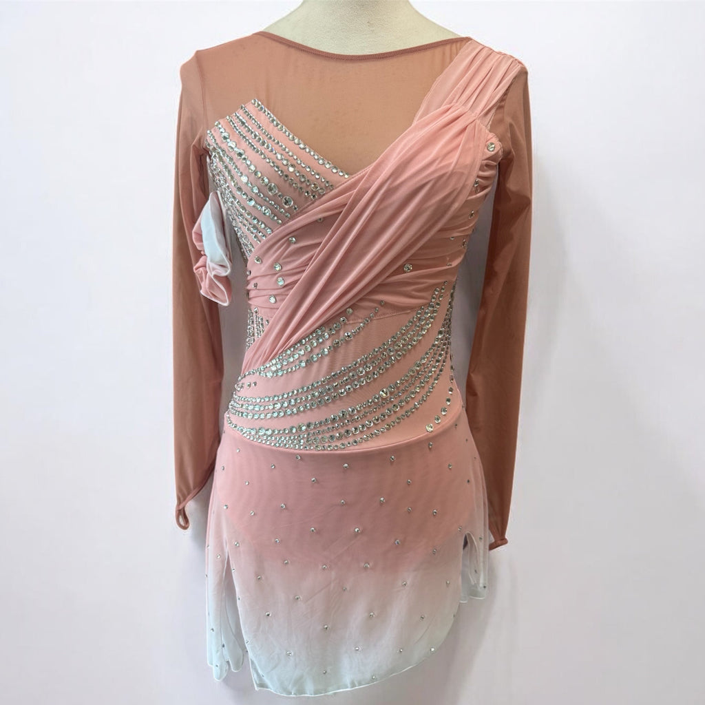 Elegant Figure Skating Dress Adult Small Salmon White Ombre