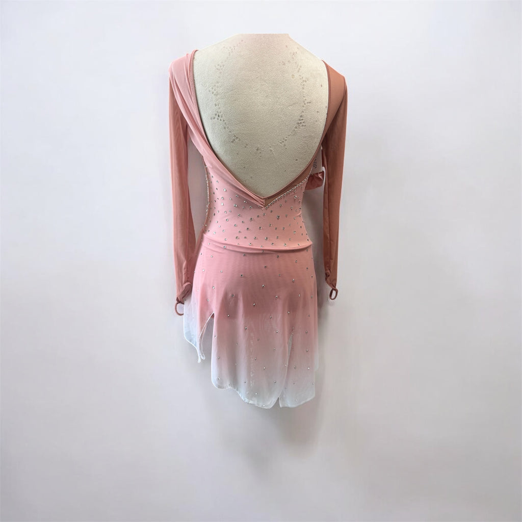 Elegant Figure Skating Dress Adult Small Salmon White Ombre