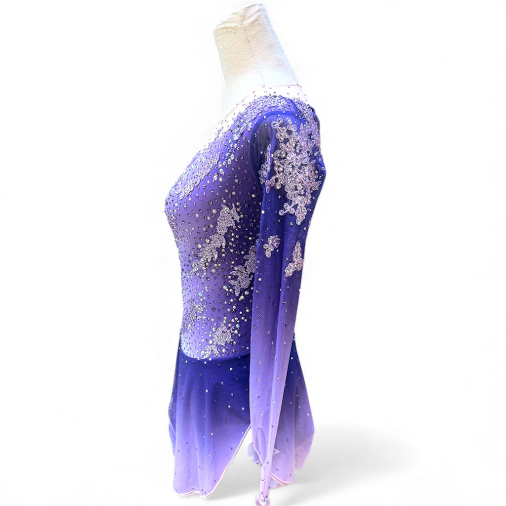 Embroidery Patch Figure Skating Dress Adult Medium Purple Ombre Mesh over mesh