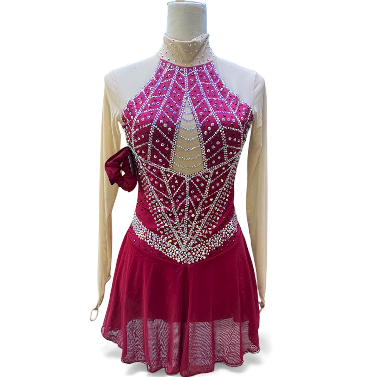Figure Skating Dress ADULT SMALL Burgundy Lyrica Over Mesh Chiffon Skirt