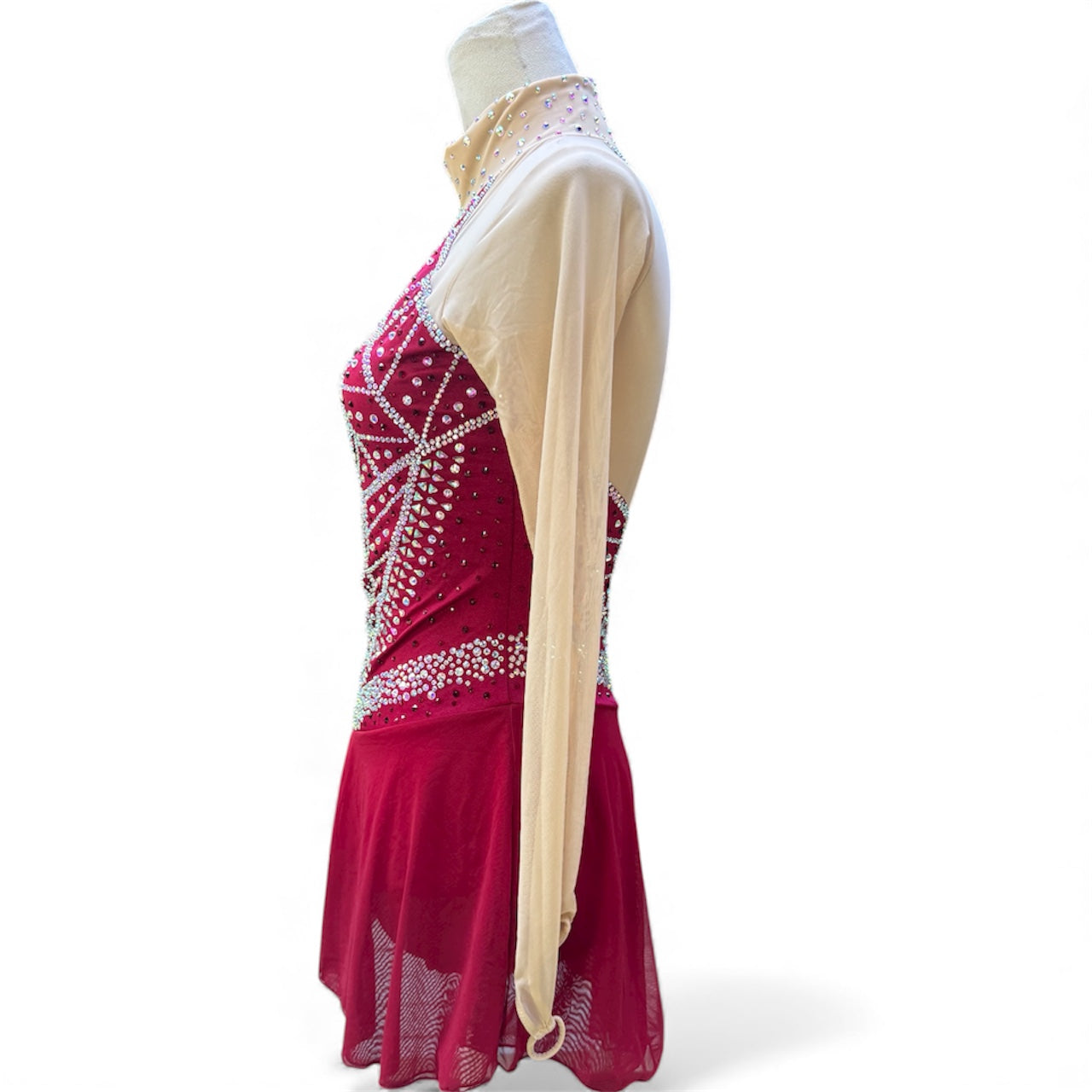 Figure Skating Dress ADULT SMALL Burgundy Lyrica Over Mesh Chiffon Skirt