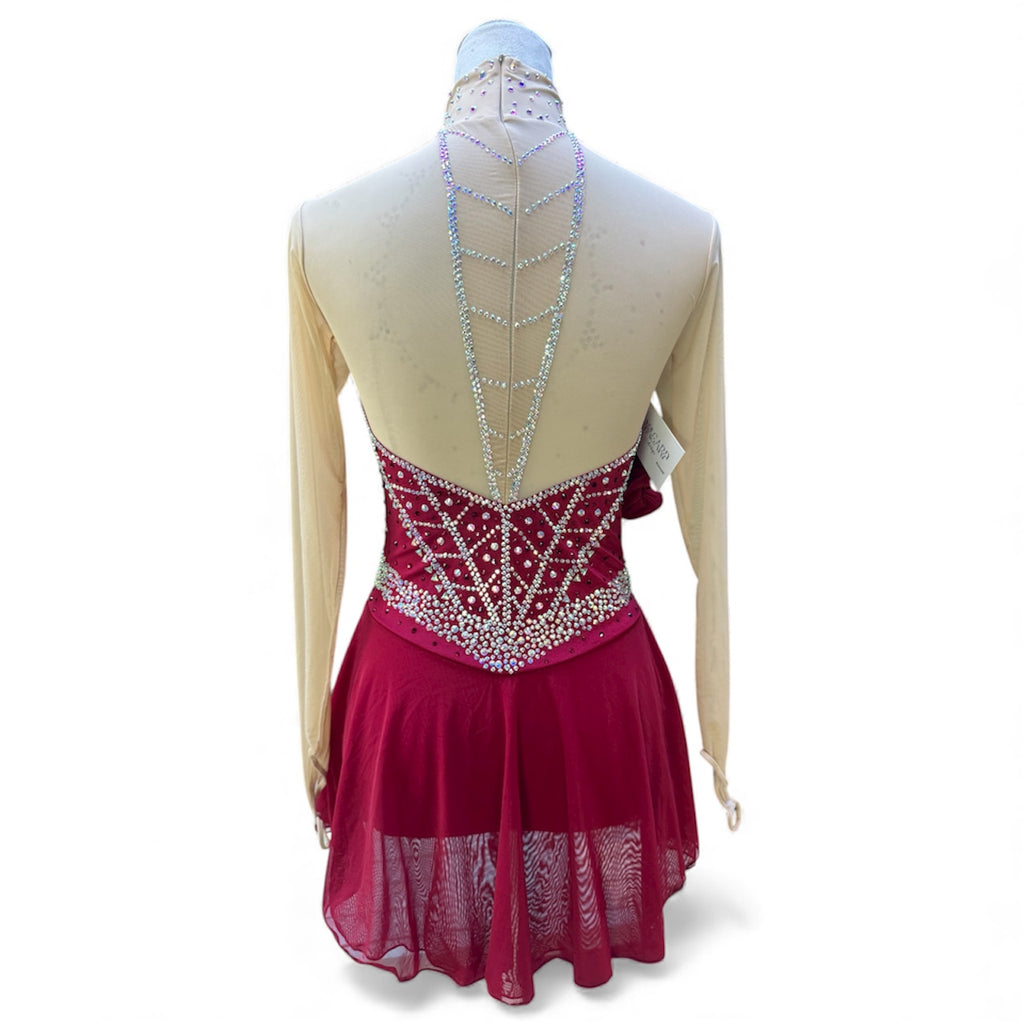 Figure Skating Dress ADULT SMALL Burgundy Lyrica Over Mesh Chiffon Skirt