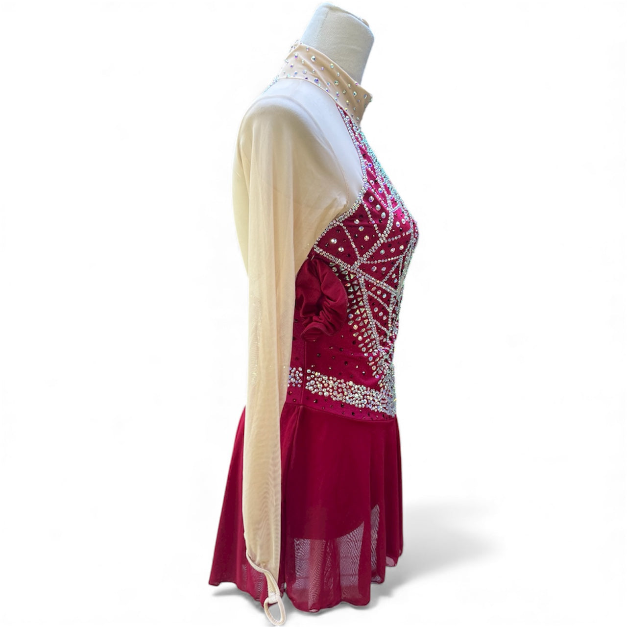 Figure Skating Dress ADULT SMALL Burgundy Lyrica Over Mesh Chiffon Skirt