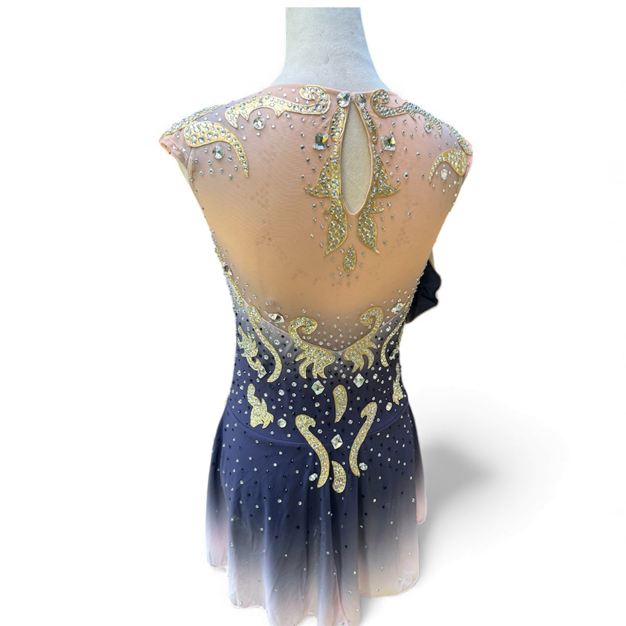 Figure Skating Dress Adult Small Mesh Over Mesh GREY/PINK/GOLD