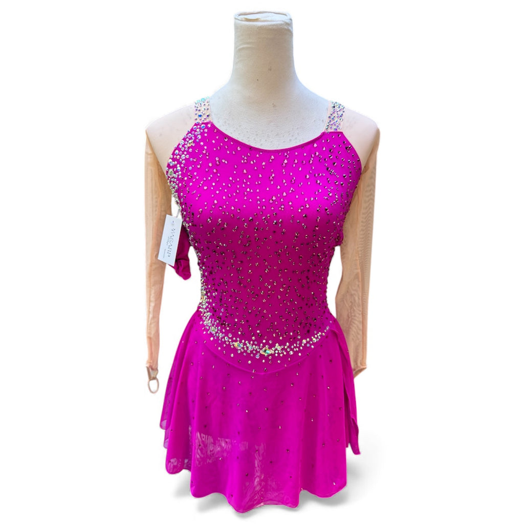 Freestyle Figure Skating Dress Hot Pink,Adult Small Mesh over Mesh