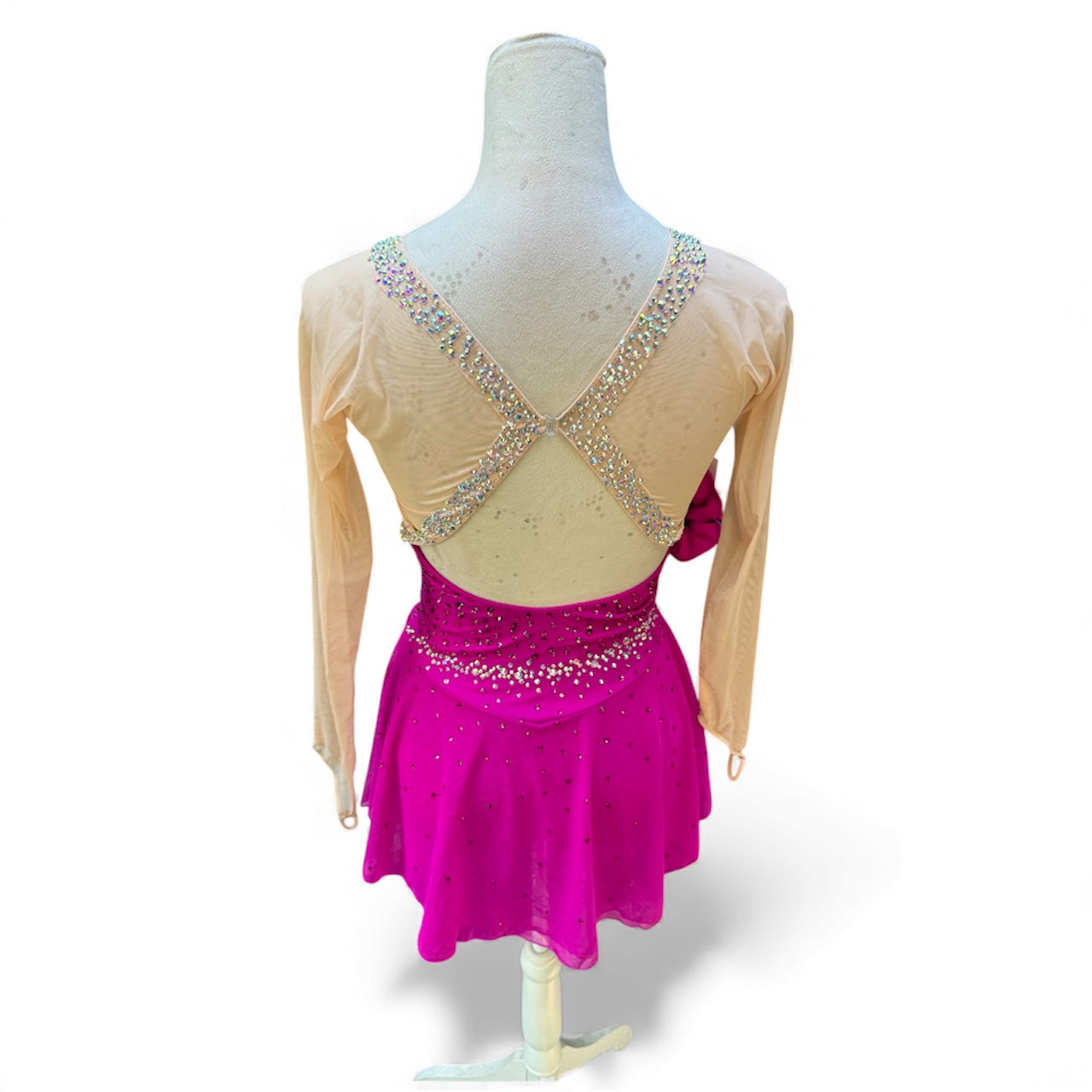 Freestyle Figure Skating Dress Hot Pink,Adult Small Mesh over Mesh