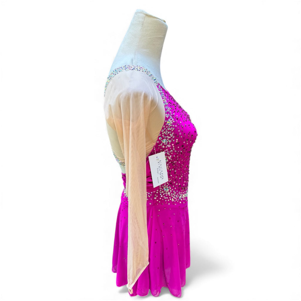 Freestyle Figure Skating Dress Hot Pink,Adult Small Mesh over Mesh