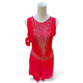 Red Freestyle Figure Skating Dress Adult Large/XL , Mesh over Mesh